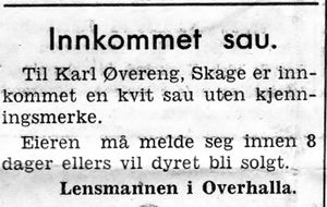 Annonse fra lensmannen i Overhalla i Namdal Arbeiderblad 28.10.1950.jpg