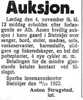 Fra avisa Nord-Trøndelag og Nordenfjeldsk Tidende 2. november 1922