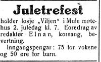 24. Annonse fra losje Viljen i Trønderbladet 22.12. 1926.jpg