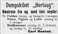 7. Annonse fra skipsekspeditør Carl Hustad i Namdalens Folkeblad 1901.jpg