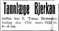 79. Annonse fra tannlege Bjerkan i Nord-Trøndelag og Nordenfjeldsk Tidende 14.03.33.jpg