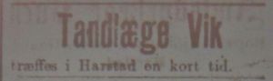 Annonse fra tannlege Vik i Tromsø Amtstidende 4. januar 1896.jpg