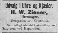 277. Annonse fra urmaker H. W. Ziener i avisa Banneret 15.8.1892.jpg