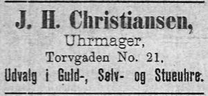 Annonse fra urmaker J. H. Christiansen i avisa Banneret 15.8.1892.jpg