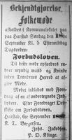 Avholdsmøte i kommunelokalet i Harstad 18. september 1887. Senjens Tidende 17. september 1887.