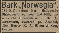 10. Annonse om barken Norwegia i Kysten 7.12. 1905.jpg