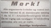 90. Annonse om fagforeningsmøte i avisa Fremover lørdag 6. juli 1912.jpg