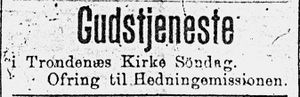 Annonse om gudstjeneste i Tromsø Amtstidende 4. januar 1900.jpg