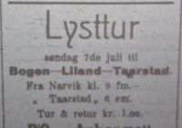 90. Annonse om lysttur i anledning DNTs landsmøte i avisa Fremover lørdag 6. juli 1912.jpg