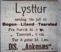 2. Annonse om lysttur med D.S. Ankenæs i Ofotens Tidende 5. juli 1912.JPG