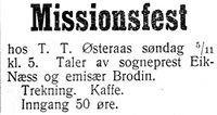 131. Annonse om misjonsfest i Nord-Trøndelag og Nordenfjeldsk Tidende 2. november 1922.jpg