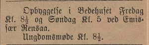 Annonse om oppbyggelse i Bedehuset i Lillehammer Tilskuer 15.01.1909.jpg