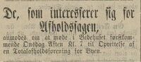 Slik ble det kunngjort at det var planer om å starte avholdslag i Levanger. Nordre Trondhjems Amtstidende 17. april 1888.