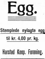 Annonse fra Dagens Nyheter i juni 1924. Dyrere egg!.