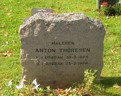 Den lokale maleren Anton Thoresens gravminne på Drøbak kirkegård. Foto: Stig Rune Pedersen