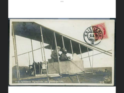 Armeens flyveplads 1912 Lillestrømmen. Postkort poststemplet 5. oktober 1912, 14 dager etter første flyging på Kjeller.