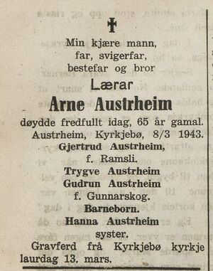 Arne Austrheim dødsannonse 1943.jpg