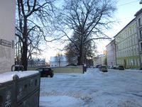 Arups gate ved hjørnet av Egedes gate, ved Gamlebyen skole.