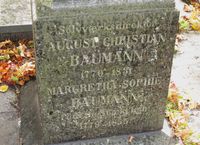 Det andre av de to gravminnene etter August Christian Baumann på Seminarkirkegården, der kona også er med. Foto: Stig Rune Pedersen