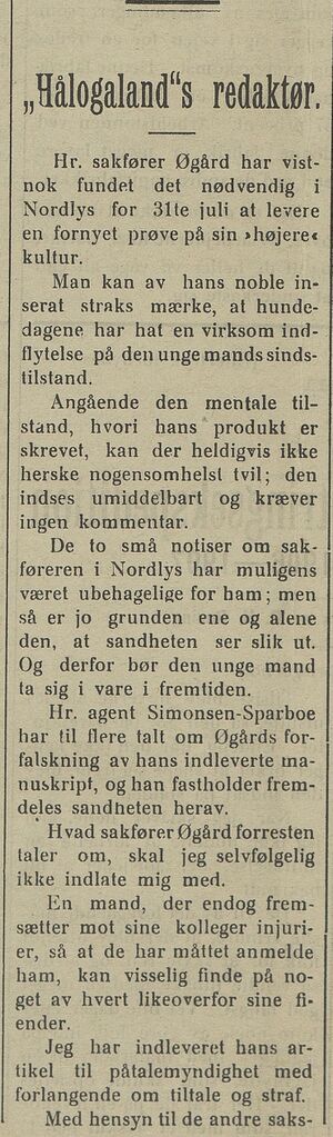 Avisklipp om S. Alsaker Nøstdahl i Nordlys 07.08.1907.jpg