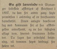 139. Avisklipp om en lærerinnes kamp for retten til å føde barn i Harstad Tidende 15.10. 1900.jpg