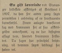 135. Avisklipp om en lærerinnes kamp for retten til å føde barn i Harstad Tidende 15.10. 1900.jpg