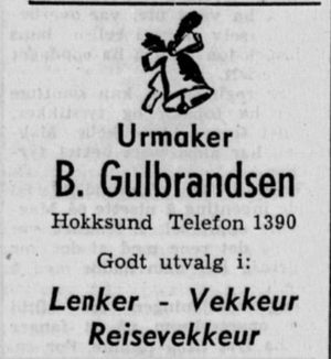 B. Gulbrandsen urmakerforretning annonse fra 1953.png