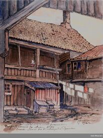 «Gaardsinteriør fra Vinkelgaten i Piperviken», akvarell fra Vinkelgaten. Foto: Oslo Museum (1922).