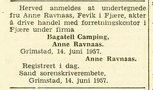 Bagatell camping Fevik kunngjøring 1957.jpg