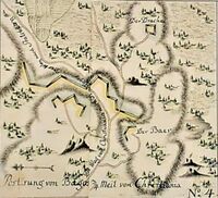 Bakås skanser, Accurate Carte, utsnitt. (Nordpil mot venstre!)