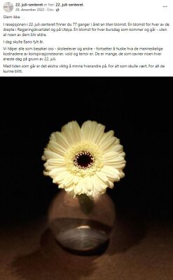 Skjermdump fra 22. juli-senterets Facebookside.