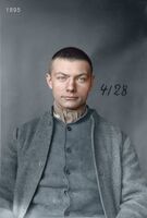 Forbryterbilde fra Kristiania politikammer, 1895 Foto: Digitalt fargelagt. Originalbilde i Digitalarkivet