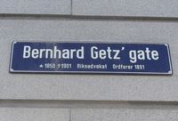 Skilt, Bernhard Getz's gate. Foto: Stig Rune Pedersen
