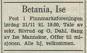 Betania Ise - notis (Sarpsborg Arbeiderblad (1964-11-20 s10).jpg