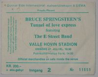 Billett til Bruce Springsteens andre konsert i Norge, på Valle Hovin, 27. juli 1988. Foto: Stig Rune Pedersen