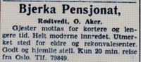 Faksimile Aftenposten 21. juni 1935: annonse for Bjerka pensjonat.