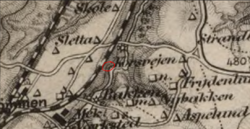 Eldre kartutsnitt som angir Bråte teglverks plassering.