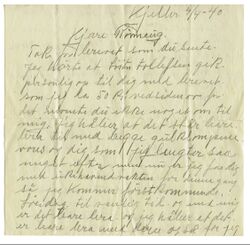 Første side av håndskrevet brev fra Asbjørn Andresen 4. april 1940 - fem dager før krigsutbruddet.