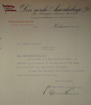 Brev fra Den norske Amerikalinje 1921.JPG