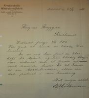 Brev fra Fredrikshald Mineralvandfabrik i 1914.