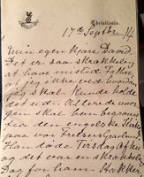 Faksimile fra brev til David Somerville fra moren ved faren Thomas Townshend Somervilles bortgang 1914 }}