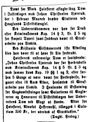 Buskeruds Blad 28 11 1886 - Dømt for Mord.jpg