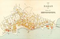 Kart over Hamar fra 1902. Kartet viser både grensene fra 1849 og de utvidede grensene fra 1878.