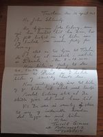 Brev til båtbyggjaren frå Torvald Gimnes i samband med at båten var mesta ferdig. Det vart spesifisert at båten skulle få eit strøk linolje og eit par årar.