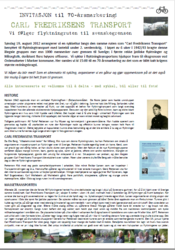 Invitasjon til 70-årsmarkering for Carl Fredriksens Transport 2012.