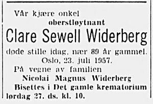 Clare Sewell Widerberg dødsannonse 1957.jpg