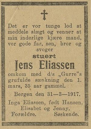 Dødsannonse Jens Eliassen Bergens Tidende 1907-03-31.JPG