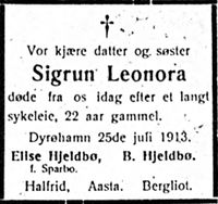 3. Dødsannonse Sigrun Leonora i Harstad Tidende 28. juli 1913.jpg