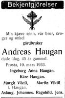 4. Dødsannonse for Andreas Haugan i Nord-Trøndelag og Nordenfjeldsk Tidende 14.03.33.jpg