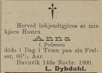 50. Dødsannonse for Anna Dybdahl i Harstad Tidende 19.11.1900.jpg